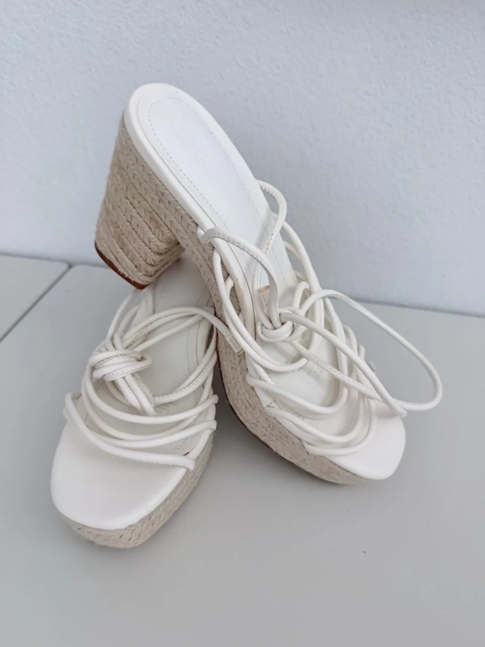 NWOT H&M White Strappy Espadrille Block Heel Sandals